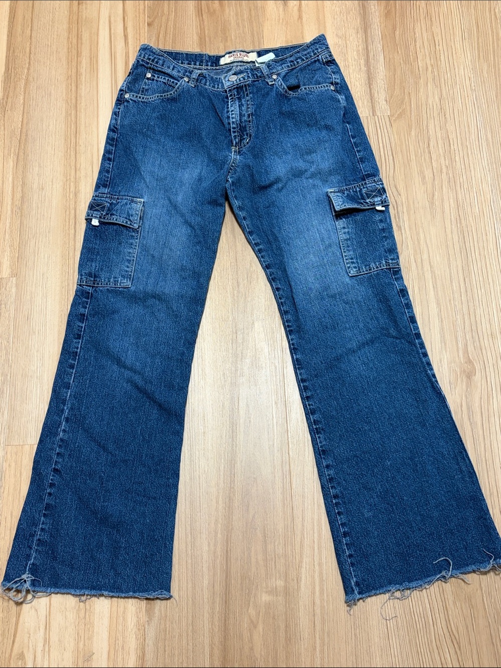 Vintage Y2K Paris Blues Cargo Flare Jeans Women’s Juniors 9 Blue Raw Hem